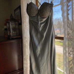 Silver Grey Silk and Hand Beaded Fredrick's of Hollywood Sexy Evening Dress